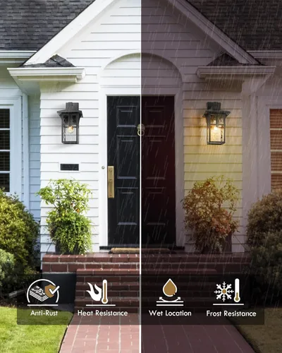 Miniatura 5 de HWH - Lámpara de pared para exteriores, 2 unidades, apliques de pared exterior con vidrio ondulado de agua, luces exteriores para porche, patio