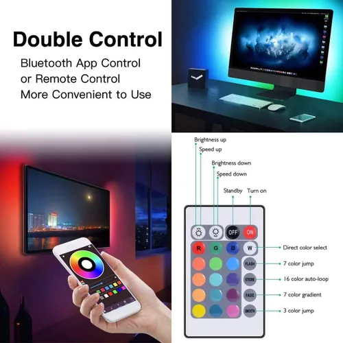 Miniatura 7 de KIKO Tira de luces LED alimentadas por pilas de 2 m, USB/funcionan con pilas, 60 LED 5050 RGB, luces LED de cumpleaños y Navidad con control remoto