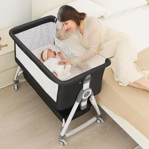 Cuna para bebé, moisés junto a la cama, cuna de 4 en 1 con ruedas con cerradura, mosquitera, cuna portátil plegable ajustable para recién nacido,