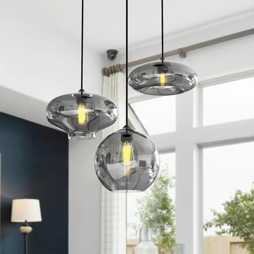Moderna Lámpara Colgante de 3 Luces de Vidrio en Tono Gris Ahumado con Globo de Cristal Clúster Lámpara de Techo de Estilo Nórdico con Múltiples