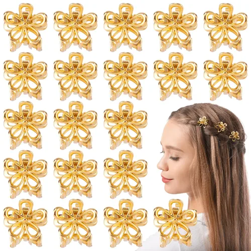 HINZIC 20 pinzas pequeñas de flores de 0.69 pulgadas, pequeños clips dorados para el cabello, accesorios de metal para mujeres, niñas, adolescentes,