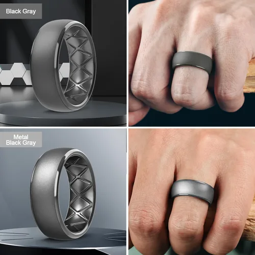 Miniatura 33 de Egnaro Anillos de boda de silicona para hombre: 1/4/6/7 Multipack de anillos de boda de goma con arco interior Diseño ergonómico transpirable