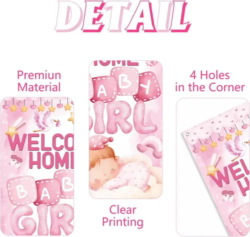 Miniatura 3 de Cartel de bienvenida a casa para puerta de bebé niña, baby shower, revelación de género, decoraciones para fiestas para niñas, con texto en inglés