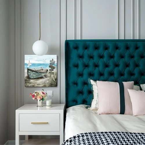 Miniatura 5 de Arte de pared para baño, decoración costera, barco náutico en la playa, lienzo con imagen de gaviota del océano, paisaje marino, arte de granja
