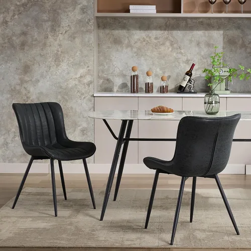 GarveeHome Juego de 2 sillas de comedor tapizadas, sillas de cocina de cuero con patas de metal, sillas de comedor modernas de mediados de siglo con
