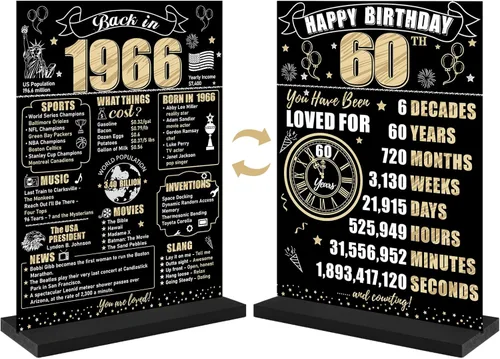 Miniatura 10 de Decoración de cumpleaños número 100 para hombres y mujeres, póster de mesa de madera de dos caras con soporte para fiestas, soporte para exhibición