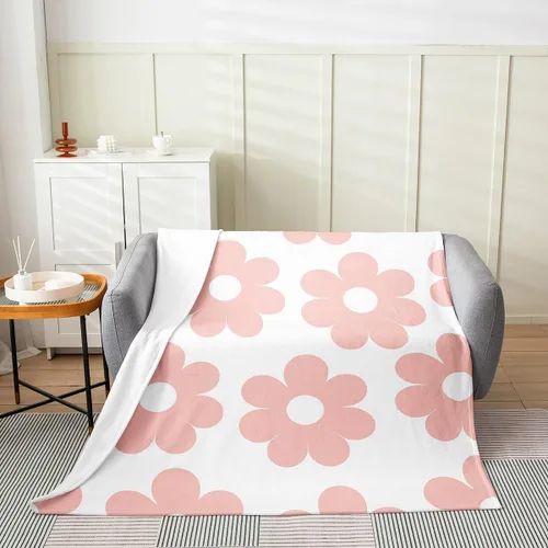 Miniatura 2 de Manta de franela de forro polar rosa femenina, manta de cama para todas las estaciones de los años 70 para cama, sofá, sofá, bonita manta de felpa