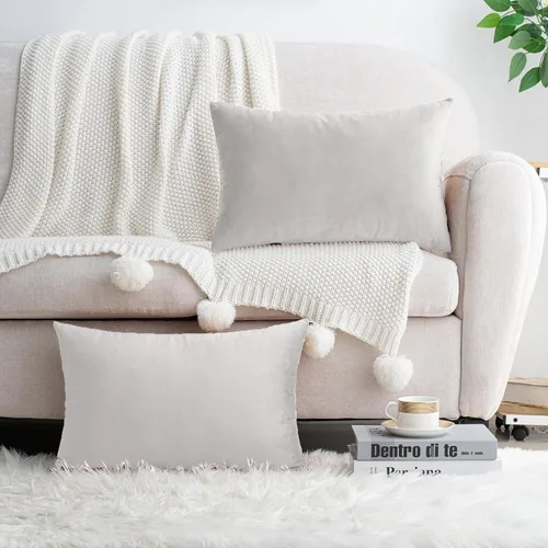 Miniatura 7 de HWY 50 Fundas de Almohadas Decorativas Rectangulares de Terciopelo Gris Plateado 12x20 Pulgadas, Paquete de 2 Fundas de Cojines Decorativos Suaves