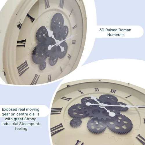 Miniatura 6 de Evursua Reloj de pared grande de 15.2 pulgadas con engranajes reales, reloj de pared móvil vintage industrial steampunk estética, arte