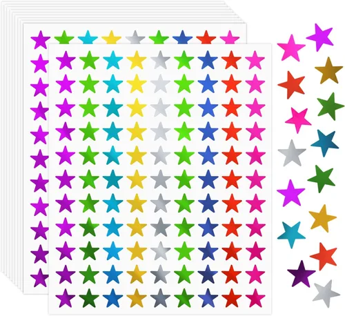 Miniatura 8 de Calcomanías metálicas de estrellas, 2520 piezas, estrellas de papel metálico de 0.6 pulgadas para recompensas de niños y tabla de comportamiento