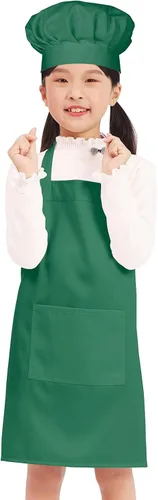 Miniatura 15 de BIGHAS Juego de delantal de chef para niños y niñas, correa ajustable para el cuello, cierre de gancho y bucle, diseño de cintura para hornear Blanco