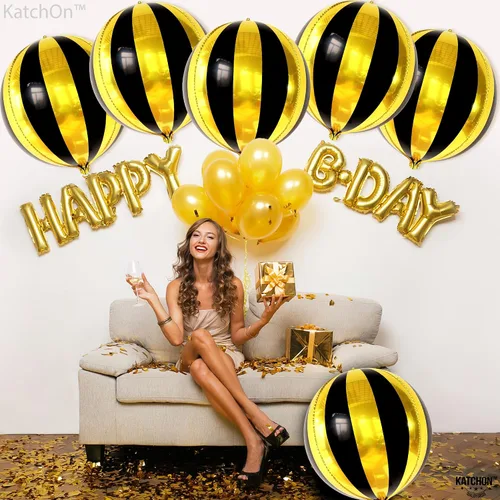 Miniatura 7 de KatchOn, Globos grandes negros y dorados de 22 pulgadas, paquete de 6, decoraciones de graduación negras y doradas 2026 Globos redondos de esfera