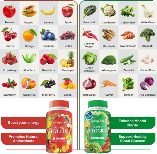 Miniatura 5 de Nature's Core Suplemento de frutas y verduras – 360 cápsulas – 100% súper frutas y verduras enteras, fabricado en Estados Unidos, sin soja, vegano