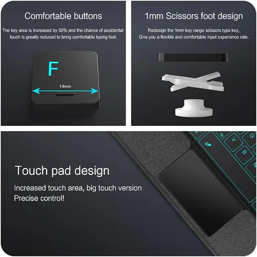 Miniatura 5 de Funda de teclado para Samsung Galaxy Tab S6 Lite de 10.4 pulgadas 2024/2022/2020 con panel táctil, retroiluminación inteligente de 7 colores, funda
