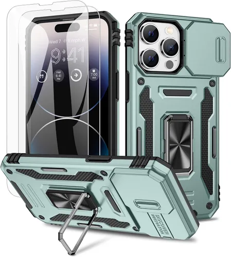 Miniatura 8 de Maxdara Funda para iPhone 14 Pro Max, con cubierta deslizante para cámara y soporte giratorio de 360° integrado y protector de pantalla de vidrio