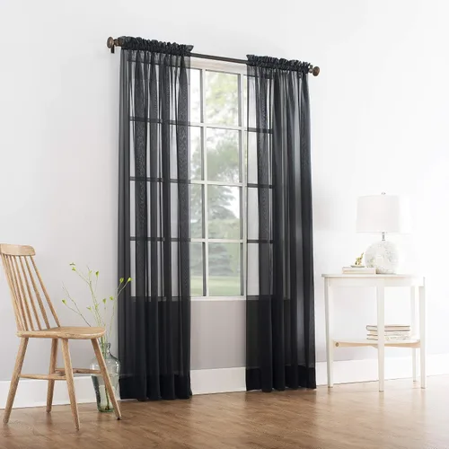Miniatura 3 de Comfy Deal 2 paneles de cortina de gasa transparente para ventana con costuras hermosas y elegantes (beige)
