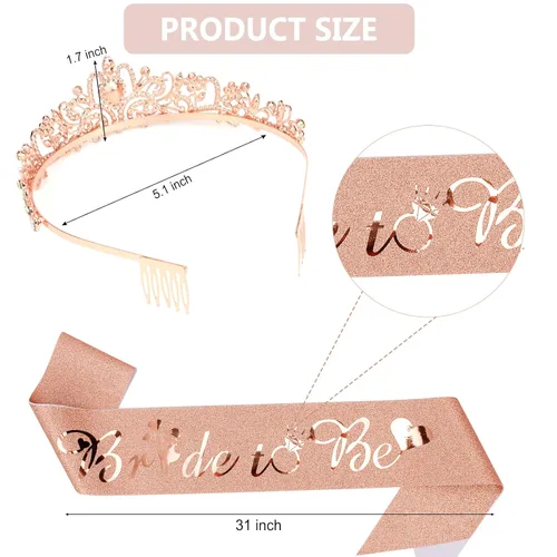 Miniatura 4 de Kit de corona de novia y corona de novia, decoraciones de CIEHER para despedida de soltera, oro rosa, corona de princesa para mujeres y niñas