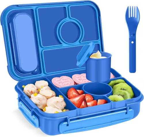 Amathley Lonchera Bento para Adultos, Lonchera para Niños, Recipientes para Almuerzo para Adultos/Niños/Niños Pequeños, Lonchera Bento de 5 Azul