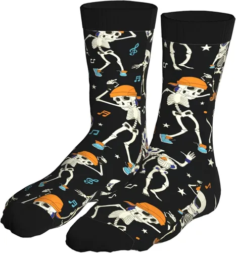 Miniatura 8 de Calcetines de compresión para mujer, Halloween Calabaza Bat Star Funny Crazy Calcetines para hombre Novedad Crew Calcetines Regalo, Esqueleto