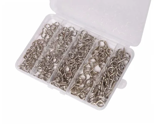 Miniatura 4 de Mariyandh 260 piezas de ganchos de ojo de tornillo de metal plateado de 0.67 pulgadas a 1.1 pulgadas y tornillos de ojal pequeños