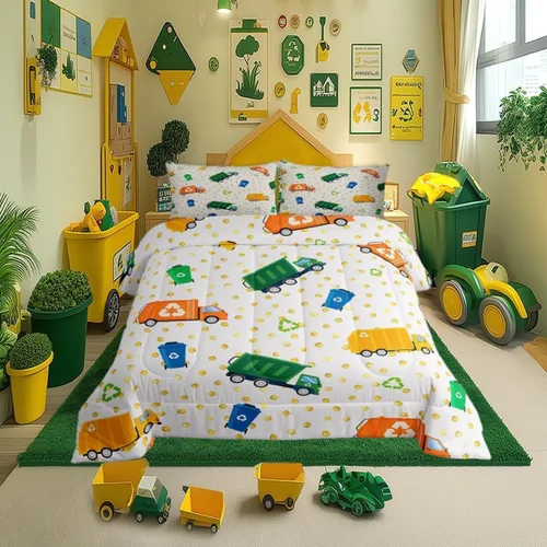 Miniatura 49 de Juego de edredón de caricaturas de autos para adolescentes, juego de ropa de cama de transporte urbano, ropa de cama para decoración del hogar