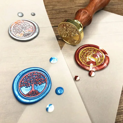 Miniatura 2 de Juego de caja de regalo de sellos de cera, 6 sellos de cera de sellado, sellos de cobre, 1 empuñadura de madera, kit de sellos de cera para sobres