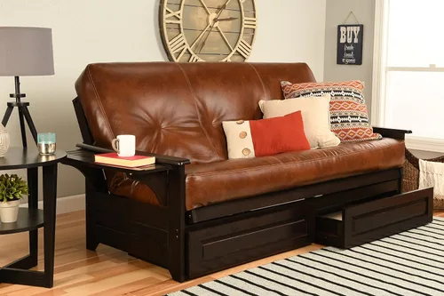 Miniatura 14 de Kodiak Furniture Phoenix Futón de tamaño completo en acabado espresso con cajones de almacenamiento, lino y cacao Cocoa Lino
