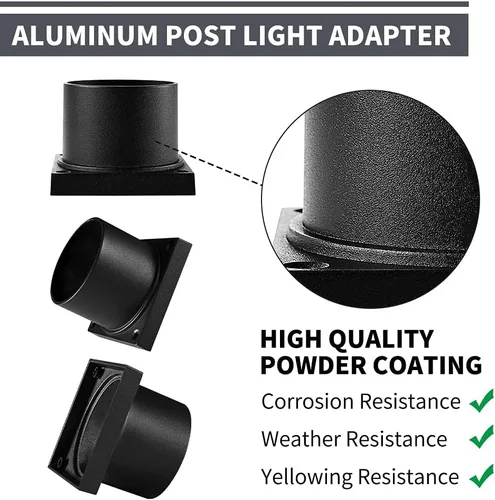 Miniatura 2 de Windben Adaptador de Montaje para Muelle, Base de Luz de Poste para Luminarias de Poste de 3", Kits de Piezas Incluidos, Negro Mate