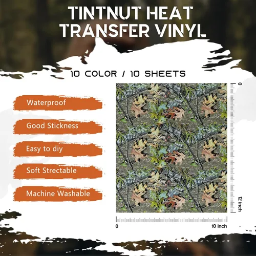 Miniatura 2 de Tintnut Real Tree Vinilo de transferencia de calor - 10 hojas de 10 x 12 pulgadas con patrón camuflaje para vinilo adhesivo para cazadores al aire