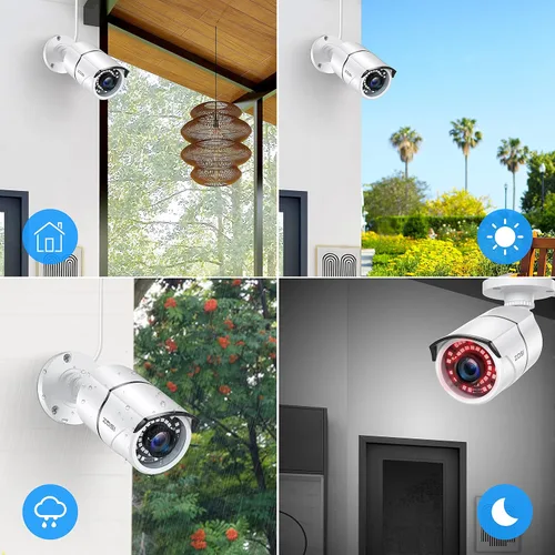 Miniatura 5 de ZOSI - 4 Pack 2MP 1080p HD-TVI Cámara de seguridad para el hogar, para exteriores e interiores, 1920TVL, 36 ledes, visión nocturna, cámara bala CCTV