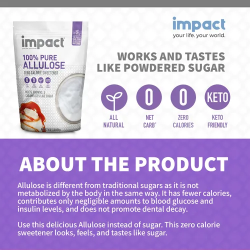 Miniatura 4 de Impact - Sustituto de azúcar edulcorante de alulosa pura, mezcla cero calorías, bajo en carbohidratos, para café, té, hornear, indulgencia sin culpa