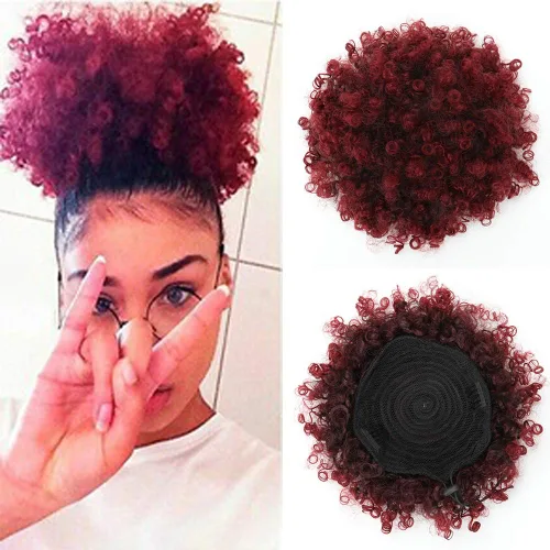 Miniatura 12 de THEMIS HAIR Cola de caballo afro con cordón para mujeres negras, moño corto de cola de caballo con cordón alto para cabello natural corto, 1b