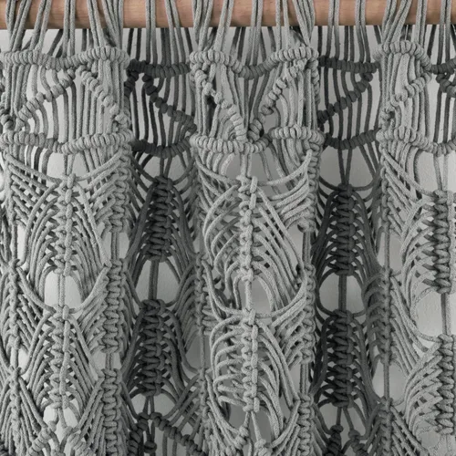 Miniatura 4 de Lush Decor Panel Individual de Cortina de Ventana de Algodón con Borlas de Macramé Boho 40" W x 84" L Gris - Cortinas de Macramé para Ventanas