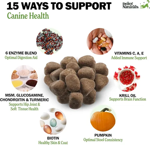 Miniatura 2 de Deley Naturals Multivitamínico 15 en 1 para perros, vitaminas y suplementos completos para perros para apoyo inmunológico, articulaciones, piel