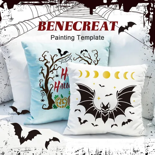 Miniatura 8 de BENECREAT Plantilla de pintura de recortes de plástico de murciélago de 12 x 12 pulgadas, patrón de fase lunar para decoración de Halloween
