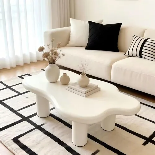Miniatura 23 de Mesa de centro Cloud de 47.2 pulgadas con 3 patas de bola, moderna mesa central irregular para sala de estar, mesa de té pequeña baja y bonita