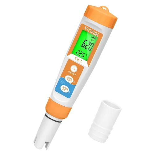 YINMIK Probador de sal de piscina Nueva actualización Medidor de salinidad 5 en 1 pH TDS EC para piscinas de agua salada Probador de salinidad 5 en