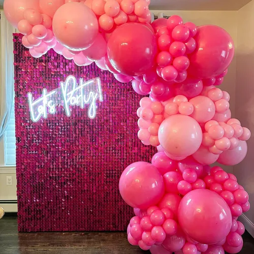 Miniatura 6 de COKAOBE Fondo de pared brillante rosa intenso, 30 piezas de panel de fondo cuadrado de lentejuelas brillantes, fondos de fotos para cumpleaños