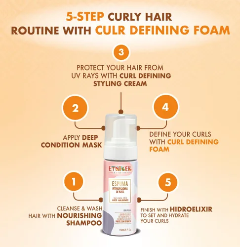 Miniatura 8 de ETNIKER Curl Hair Care Trio: Champú nutritivo, mascarilla acondicionadora profunda y espuma definidora de rizos Limpia, hidrata, desenreda