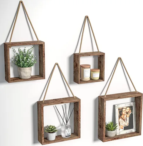 J JACKCUBE DESIGN MK571B - Estantes cuadrados flotantes para colgar en la pared, estantes de madera rústica, cajas de sombra, decoración bohemia del