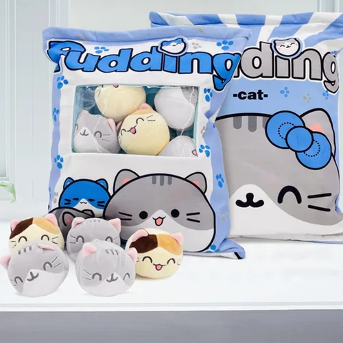 Miniatura 2 de REFAHB Bonita almohada de felpa almohada decorativa juguetes de animales de peluche extraíbles regalos creativos para niñas (Gatito-Azul)