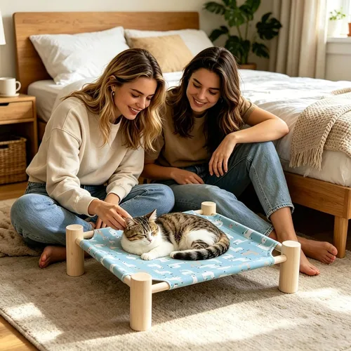 Miniatura 4 de Dog Hammock - Cat Hammock Bed Wooden Elevated Dog Bed, Stable Removable Sleeping Cot, Quick to Install Pet Cot for Home Living Room Apartment Dorm