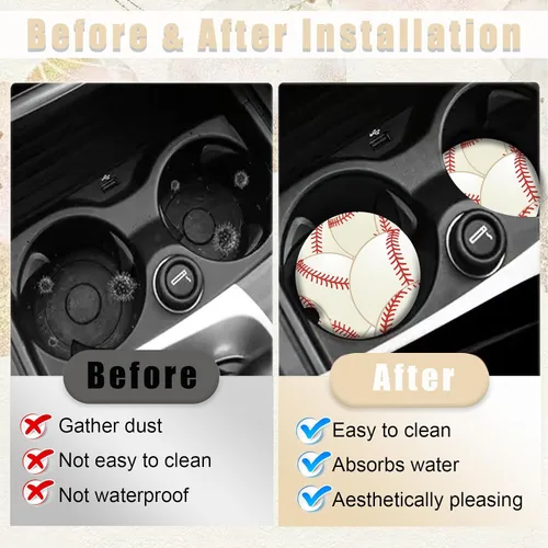 Miniatura 4 de Posavasos de béisbol para portavasos de automóvil de cerámica absorbente, paquete de 2 unidades, antideslizantes, accesorios interiores de automóvil