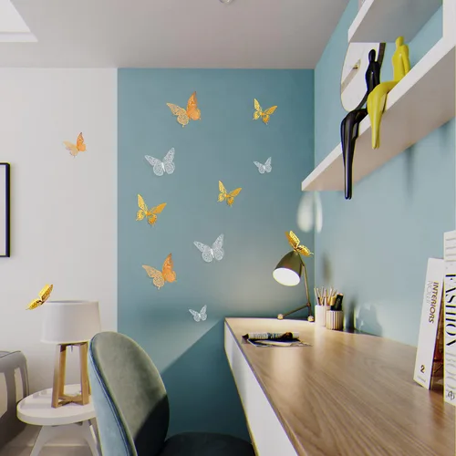 Miniatura 4 de SAOROPEB - Calcomanía 3D de mariposa que brilla en la oscuridad, 24 unidades, 3 tamaños, para decorar techo o pared, suministros de fiesta