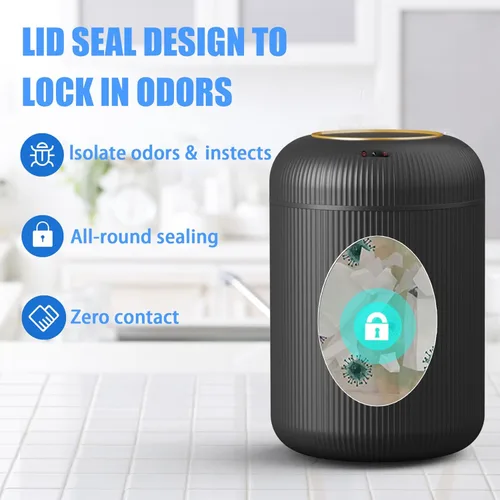 Miniatura 3 de URALFA - Cubo de basura con sensor de movimiento y tapa, 3 galones / 11 L, cubo de basura automático para baño, cubo de basura sin contacto, cubo