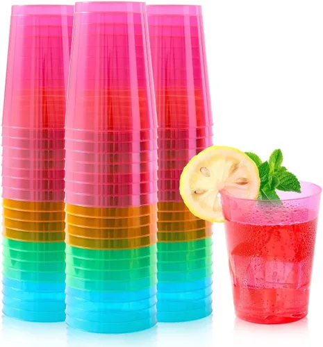 Miniatura 10 de 250 vasos desechables de plástico, vasos de fiesta multicolor neón de 1 onza, vasos desechables de plástico duro para margarita, whisky