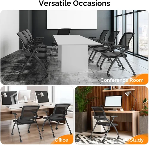 Miniatura 5 de Karl home Silla de oficina plegable ergonómica con cojín grueso, cómoda silla de oficina plegable con brazos y ruedas para reuniones de oficina