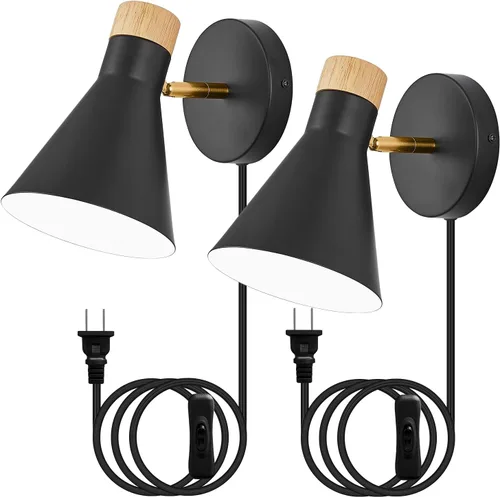 Miniatura 13 de Aplique de Pared con Pantalla de Metal, Interruptor de Encendido/Apagado, Lámpara Decorativa de Interior de Montaje en Pared con Brazo Articulado