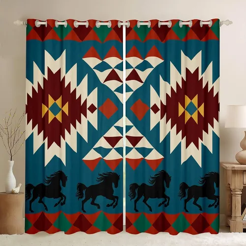 Miniatura 48 de Cortinas opacas de estilo bohemio occidental de 76 x 45 pulgadas, cortinas y cortinas de atrapasueños de vaca, cortinas del suroeste, cortinas