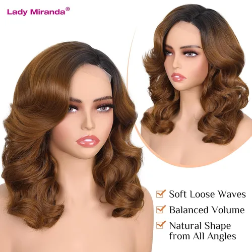 Miniatura 4 de Peluca de ondas sueltas Lady Miranda, color natural rizado sintético, resistente al calor, pelucas completas para mujer (1B30#)